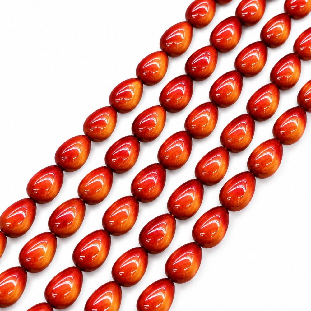 Orange Teardrop-Shaped Tiger Eye Stone Glass Beads for Jewelry Making